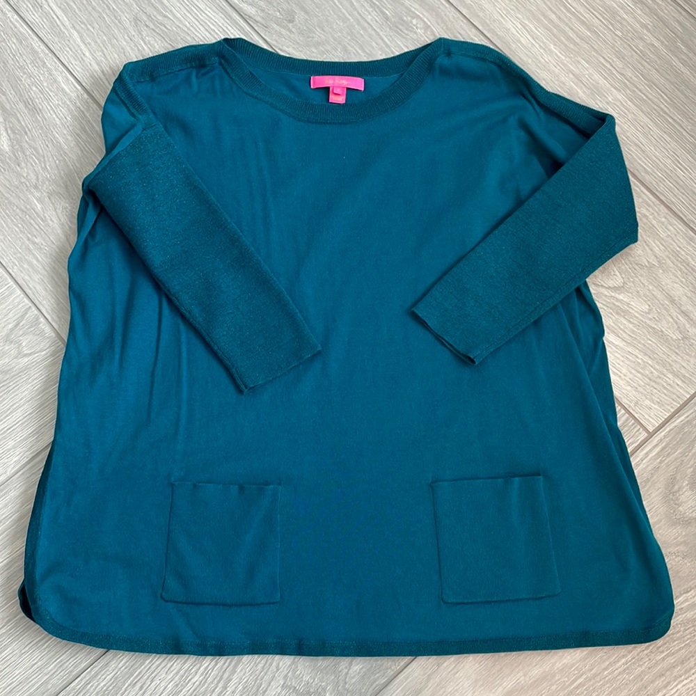 Lilly Pulitzer Inky Tidal Blue Green Cobo Sweater